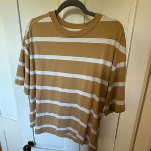 Everlane Women's Short Sleeve Tee in Tan and White Stripes